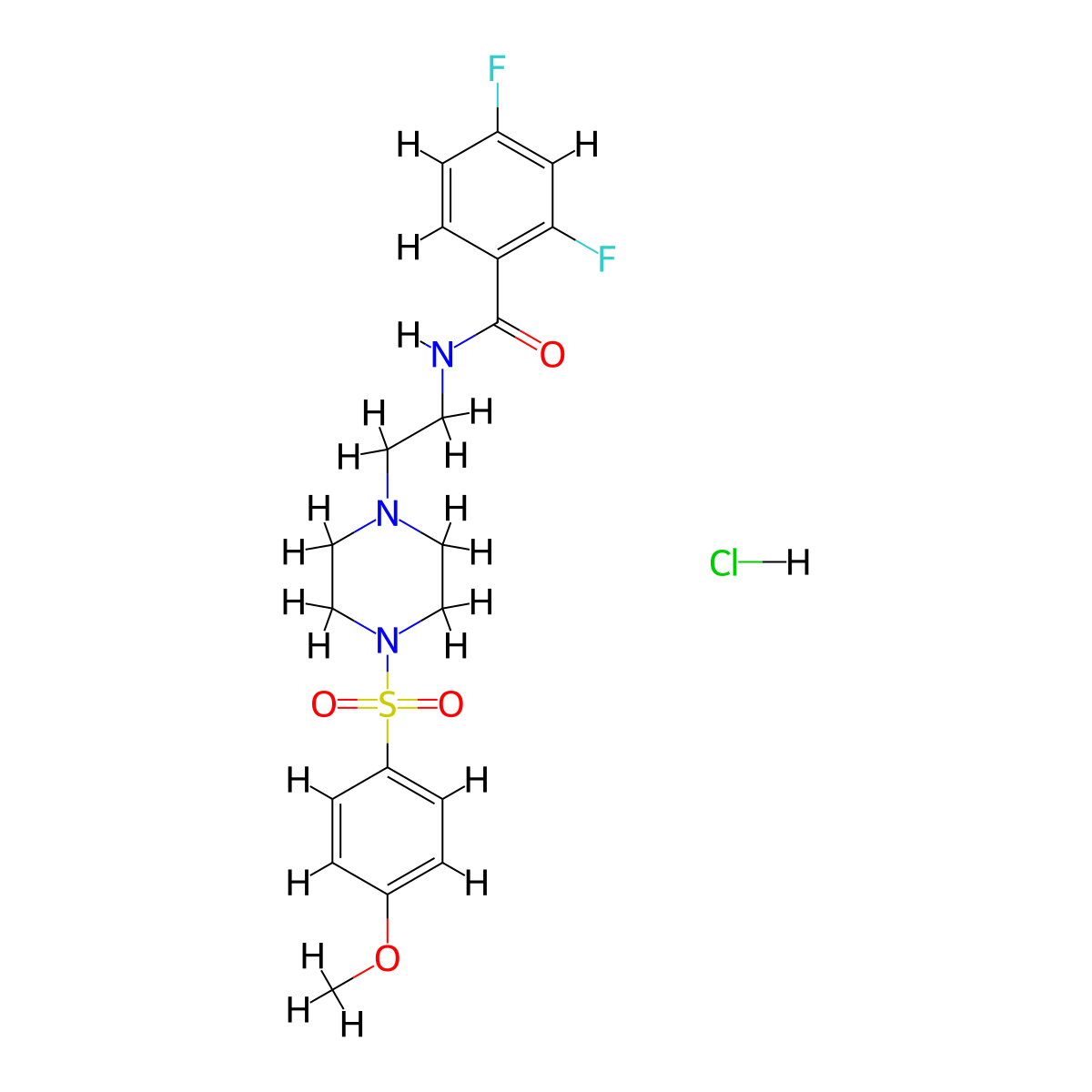 2,4-difluoro-N-(2-(4-((4-methoxyphenyl)sulfonyl)piperazin-1-yl)ethyl)benzamide hydrochloride molecular structure, CAS 1189425-72-6