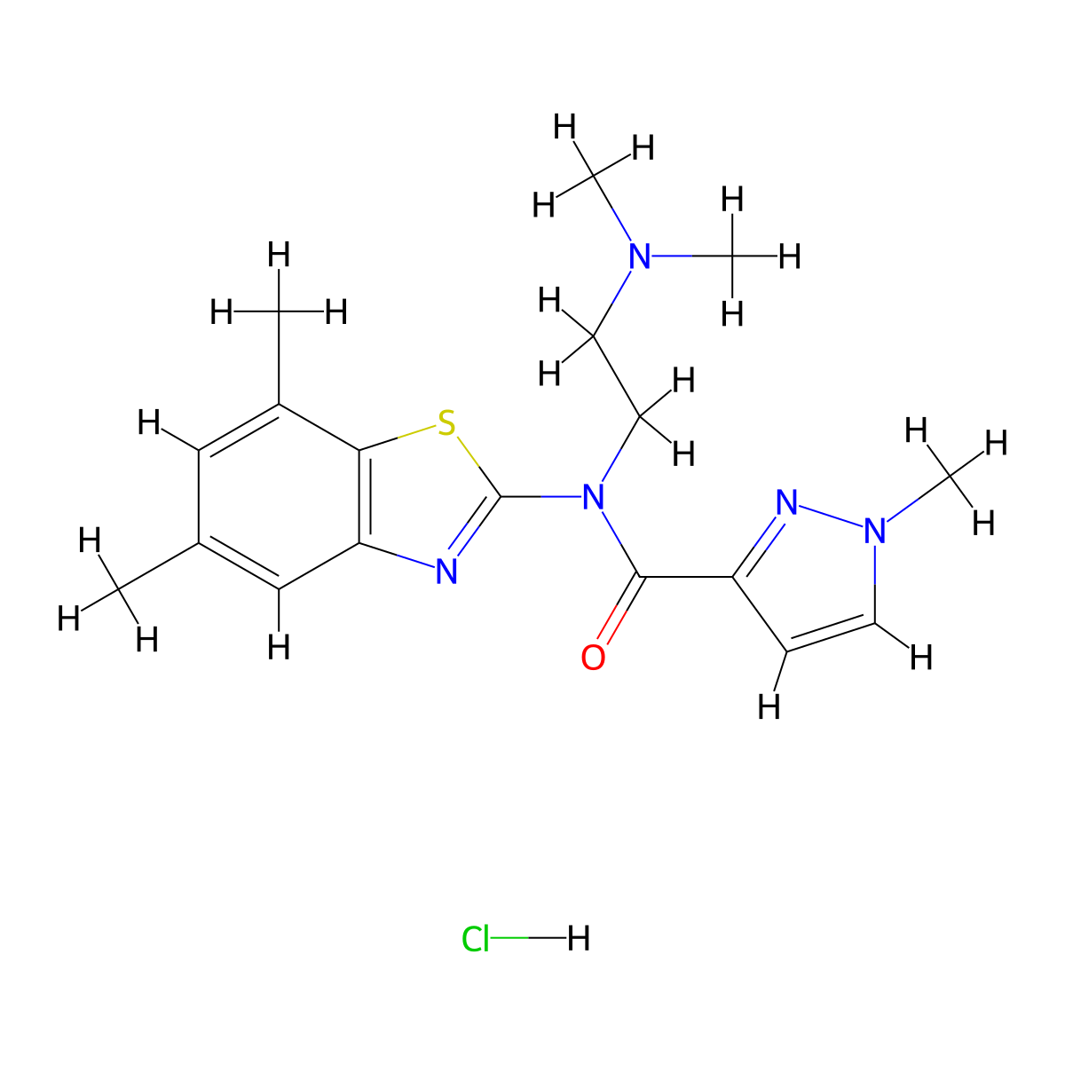 N-(2-(dimethylamino)ethyl)-N-(5,7-dimethylbenzo[d]thiazol-2-yl)-1-methyl-1H-pyrazole-3-carboxamide hydrochloride molecular structure, CAS 1189426-74-1