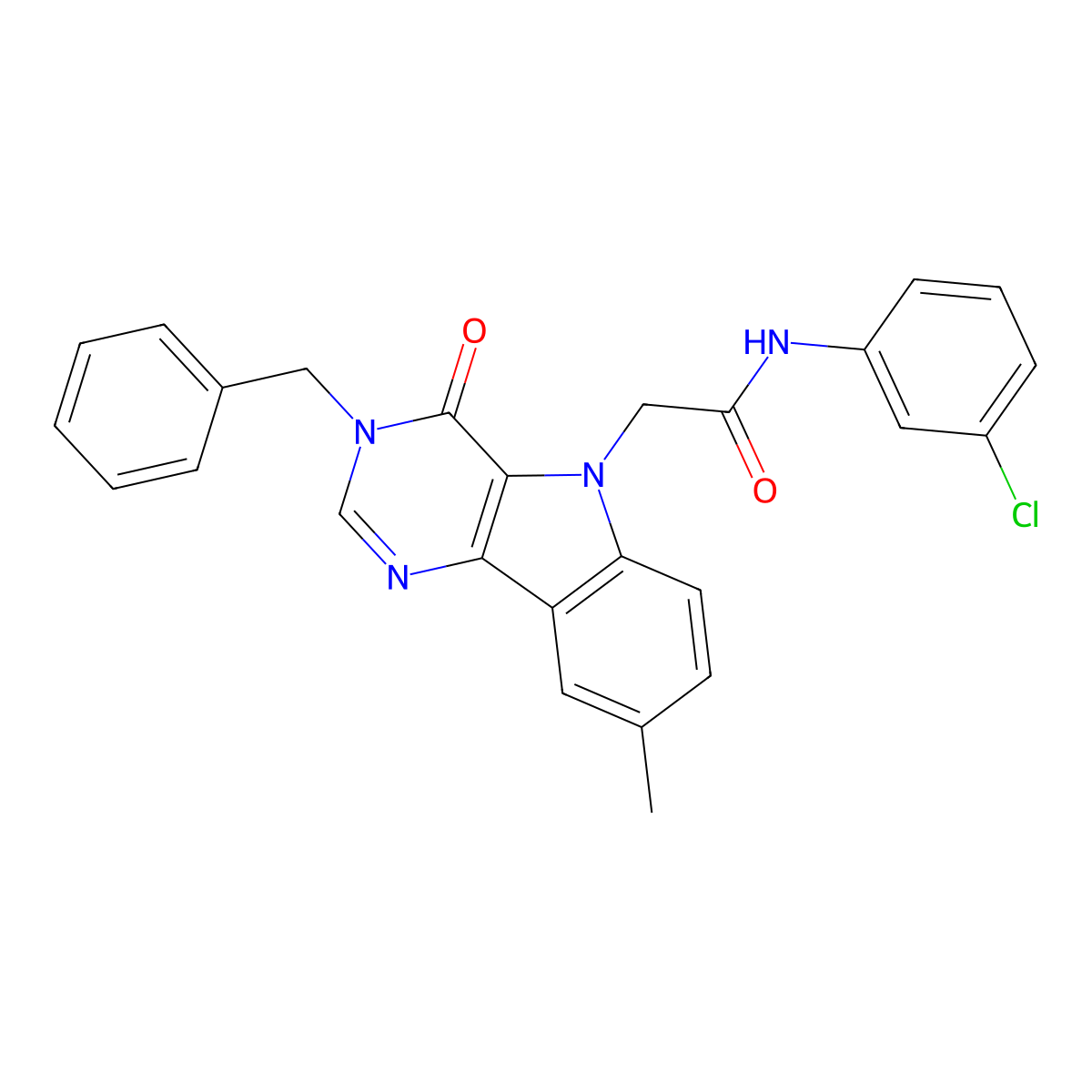 2-(3-benzyl-8-methyl-4-oxo-3H-pyrimido[5,4-b]indol-5(4H)-yl)-N-(3-chlorophenyl)acetamide molecular structure, CAS 1189427-02-8