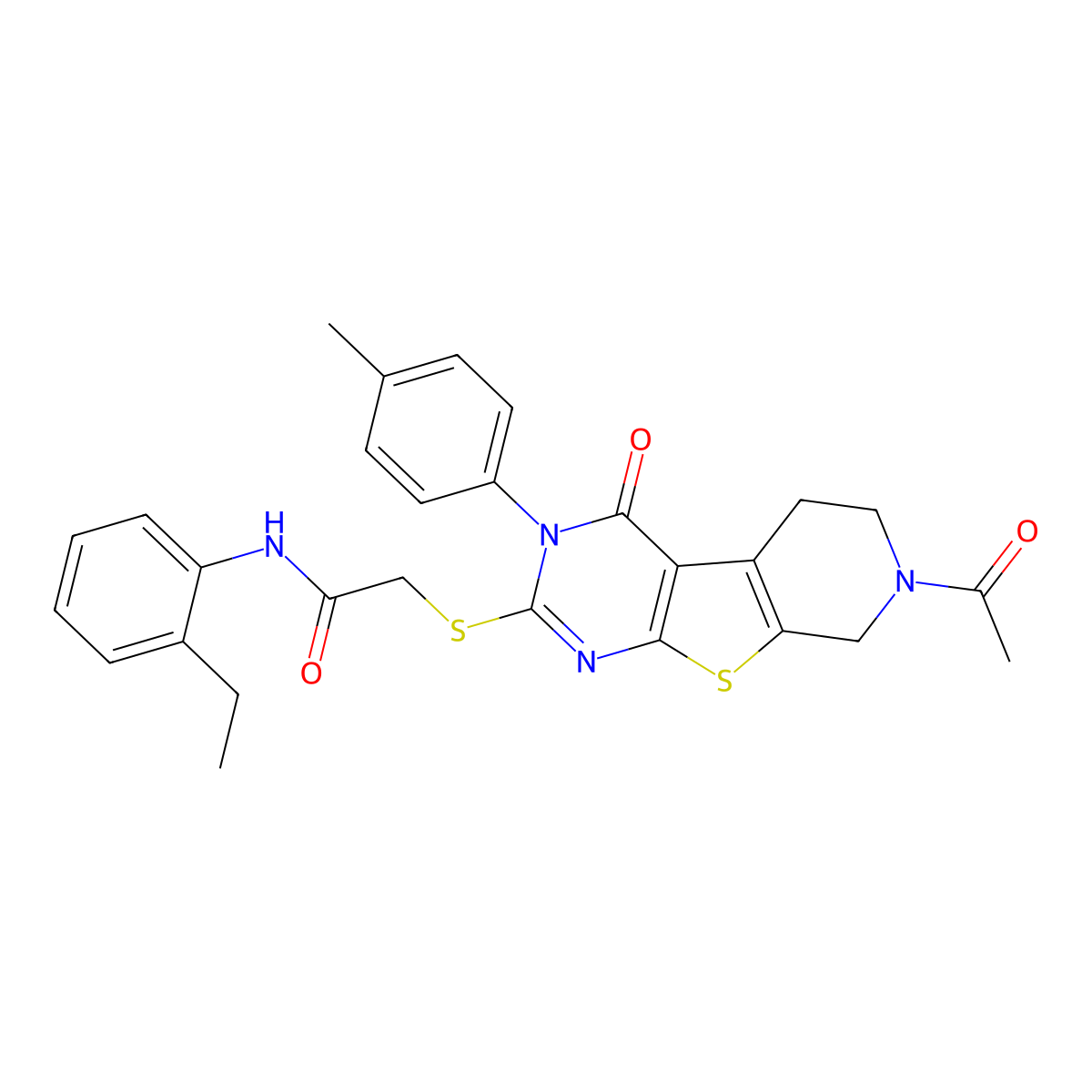 2-{[11-acetyl-4-(4-methylphenyl)-3-oxo-8-thia-4,6,11-triazatricyclo[7.4.0.0^{2,7}]trideca-1(9),2(7),5-trien-5-yl]sulfanyl}-N-(2-ethylphenyl)acetamide molecular structure, CAS 1189427-12-0