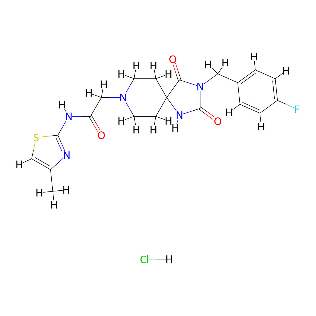 2-(3-(4-fluorobenzyl)-2,4-dioxo-1,3,8-triazaspiro[4.5]decan-8-yl)-N-(4-methylthiazol-2-yl)acetamide hydrochloride molecular structure, CAS 1189429-31-9