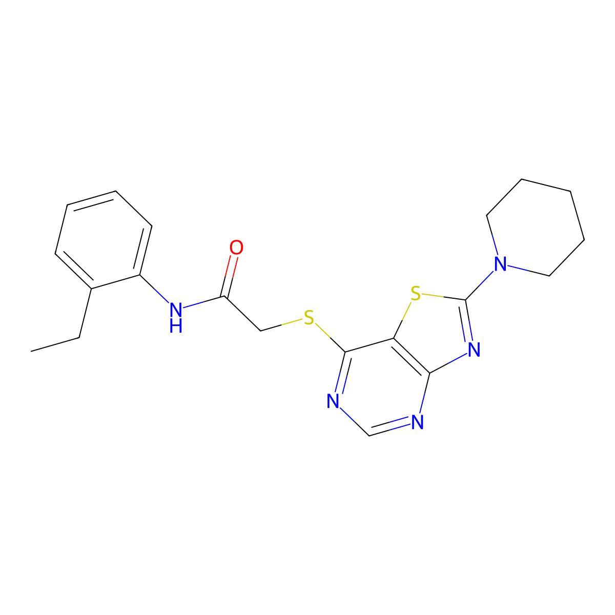 N-(2-ethylphenyl)-2-((2-(piperidin-1-yl)thiazolo[4,5-d]pyrimidin-7-yl)thio)acetamide molecular structure, CAS 1189429-50-2