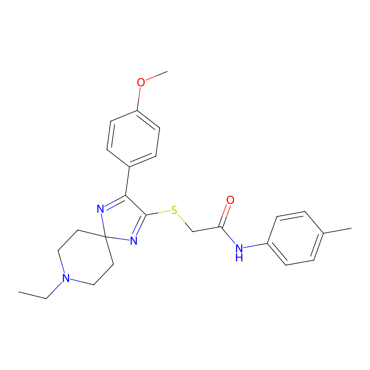 2-((8-ethyl-3-(4-methoxyphenyl)-1,4,8-triazaspiro[4.5]deca-1,3-dien-2-yl)thio)-N-(p-tolyl)acetamide molecular structure, CAS 1189429-70-6