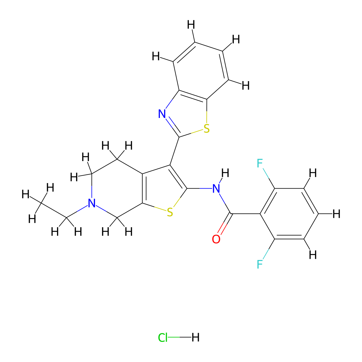 N-(3-(benzo[d]thiazol-2-yl)-6-ethyl-4,5,6,7-tetrahydrothieno[2,3-c]pyridin-2-yl)-2,6-difluorobenzamide hydrochloride molecular structure, CAS 1189429-82-0