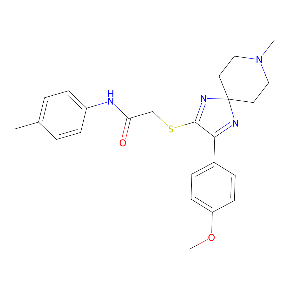 2-((3-(4-methoxyphenyl)-8-methyl-1,4,8-triazaspiro[4.5]deca-1,3-dien-2-yl)thio)-N-(p-tolyl)acetamide molecular structure, CAS 1189430-01-0