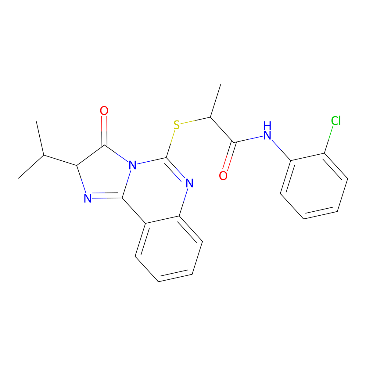 N-(2-chlorophenyl)-2-((2-isopropyl-3-oxo-2,3-dihydroimidazo[1,2-c]quinazolin-5-yl)thio)propanamide molecular structure, CAS 1189430-66-7