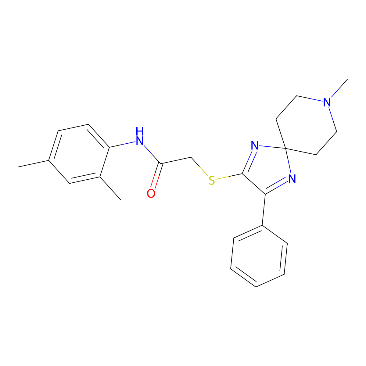 N-(2,4-dimethylphenyl)-2-((8-methyl-3-phenyl-1,4,8-triazaspiro[4.5]deca-1,3-dien-2-yl)thio)acetamide molecular structure, CAS 1189430-86-1