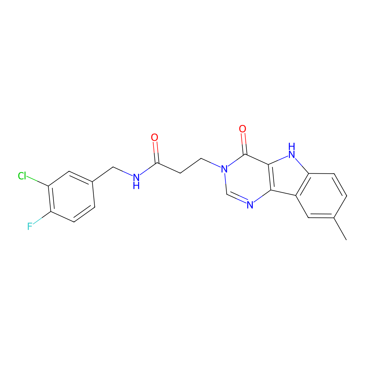 N-(3-chloro-4-fluorobenzyl)-3-(8-methyl-4-oxo-4,5-dihydro-3H-pyrimido[5,4-b]indol-3-yl)propanamide molecular structure, CAS 1189430-98-5