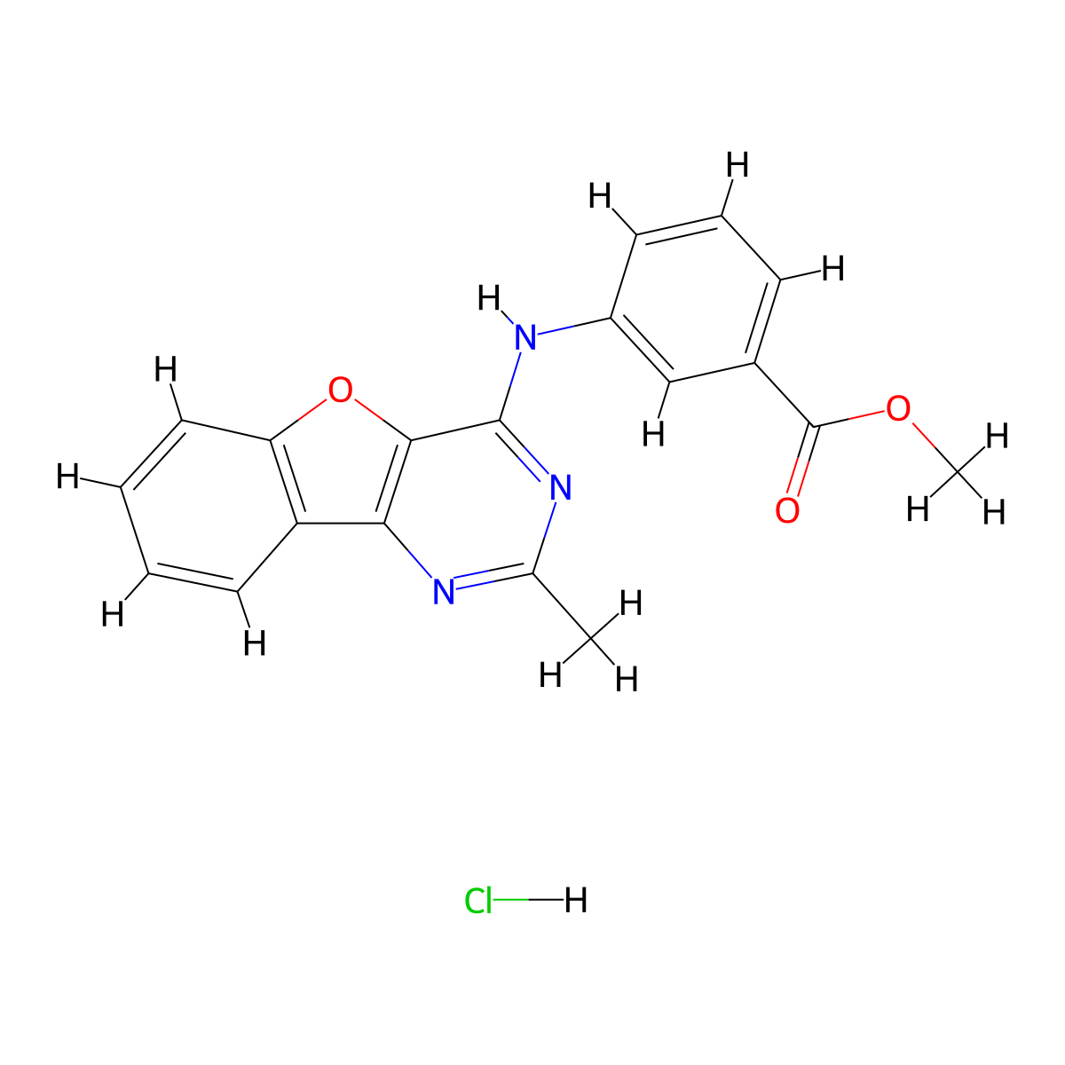 Methyl 3-((2-methylbenzofuro[3,2-d]pyrimidin-4-yl)amino)benzoate hydrochloride molecular structure, CAS 1189431-05-7