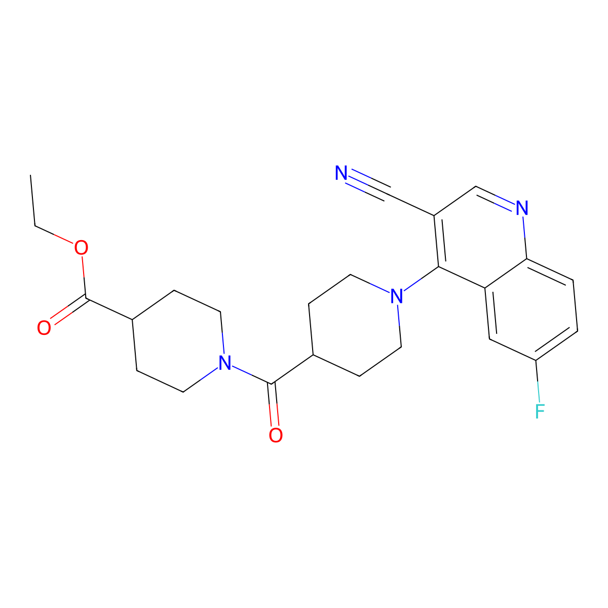 Ethyl 1-[1-(3-cyano-6-fluoroquinolin-4-yl)piperidine-4-carbonyl]piperidine-4-carboxylate molecular structure, CAS 1189431-92-2