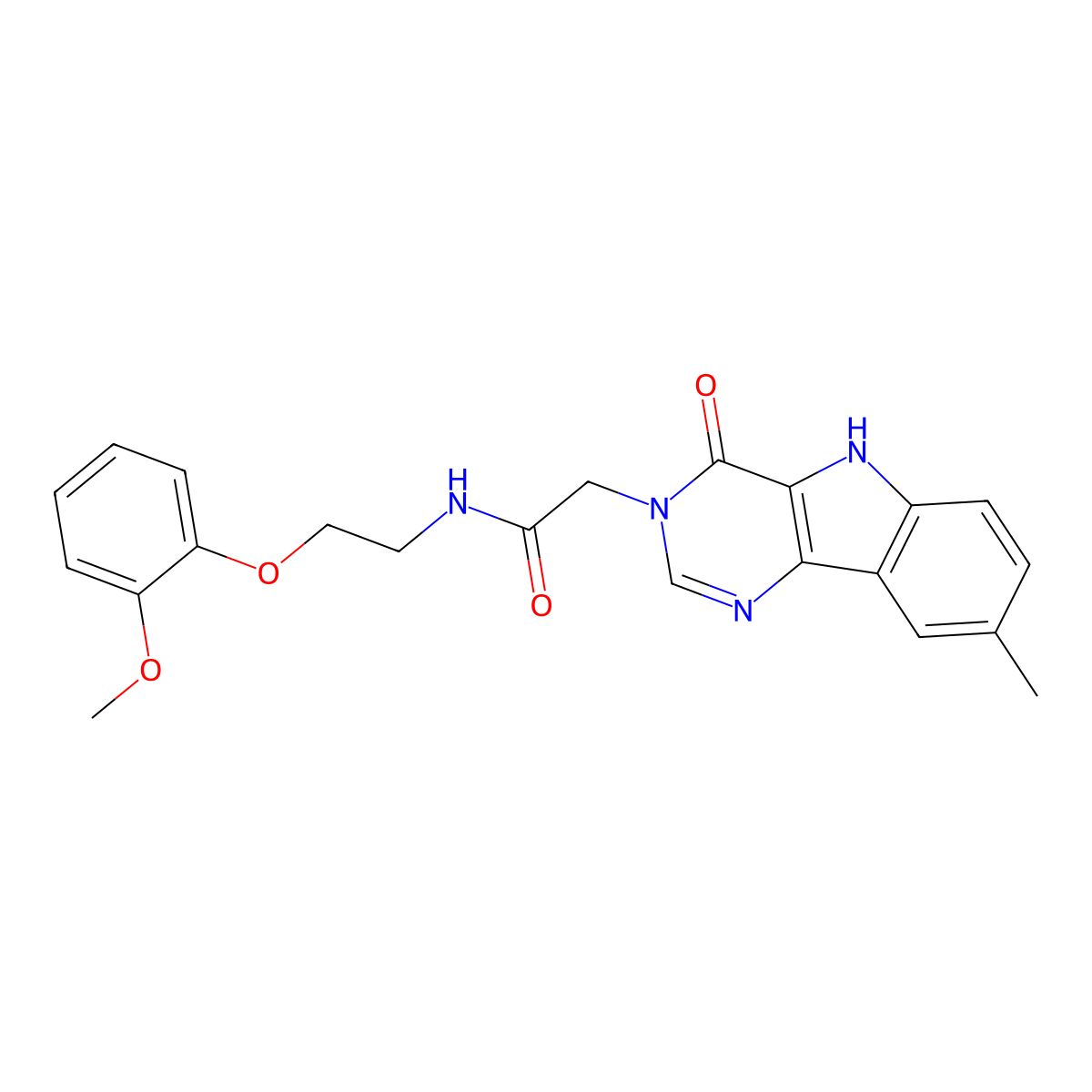 N-(2-(2-methoxyphenoxy)ethyl)-2-(8-methyl-4-oxo-4,5-dihydro-3H-pyrimido[5,4-b]indol-3-yl)acetamide molecular structure, CAS 1189432-17-4