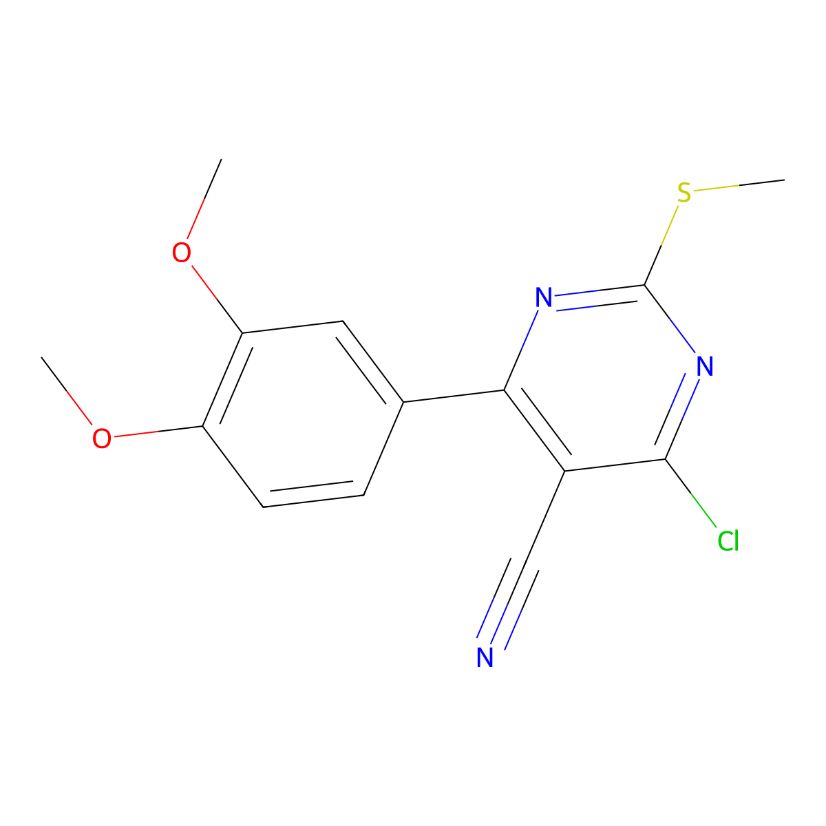 4-Chloro-6-(3,4-dimethoxyphenyl)-2-(methylsulfanyl)pyrimidine-5-carbonitrile molecular structure, CAS 1189434-77-2