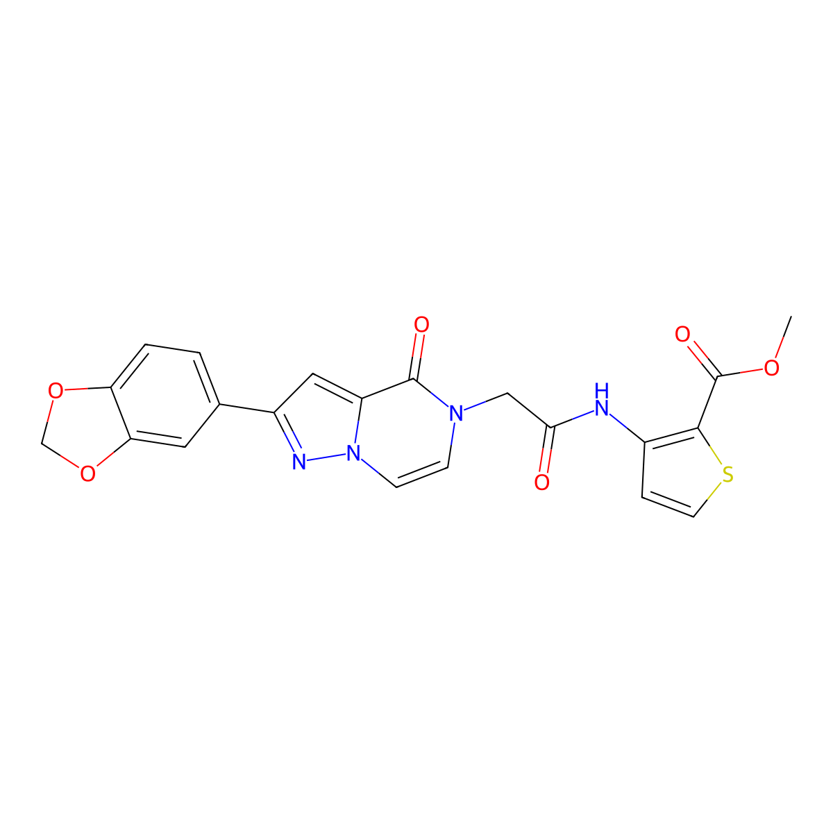 methyl 3-({[2-(1,3-benzodioxol-5-yl)-4-oxopyrazolo[1,5-a]pyrazin-5(4H)-yl]acetyl}amino)thiophene-2-carboxylate molecular structure, CAS 1189435-46-8