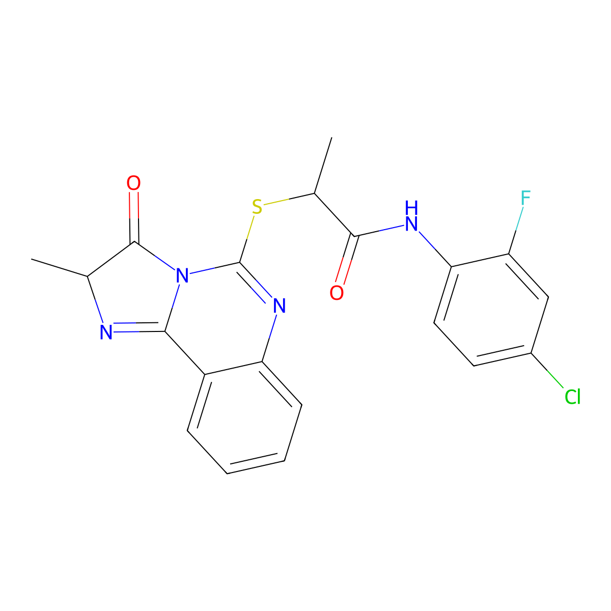 N-(4-chloro-2-fluorophenyl)-2-((2-methyl-3-oxo-2,3-dihydroimidazo[1,2-c]quinazolin-5-yl)thio)propanamide molecular structure, CAS 1189435-89-9