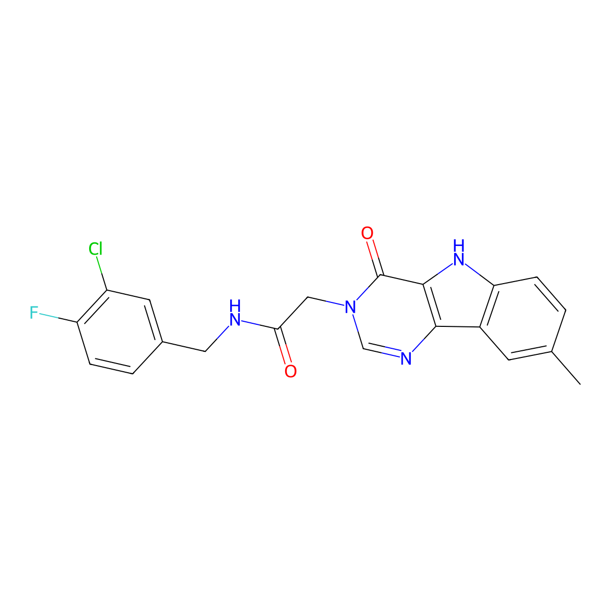 N-(3-chloro-4-fluorobenzyl)-2-(8-methyl-4-oxo-4,5-dihydro-3H-pyrimido[5,4-b]indol-3-yl)acetamide molecular structure, CAS 1189436-35-8