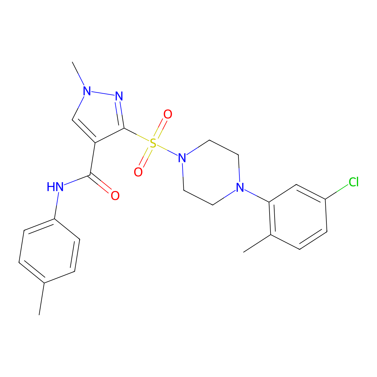 3-{[4-(5-chloro-2-methylphenyl)piperazin-1-yl]sulfonyl}-1-methyl-N-(4-methylphenyl)-1H-pyrazole-4-carboxamide molecular structure, CAS 1189436-70-1