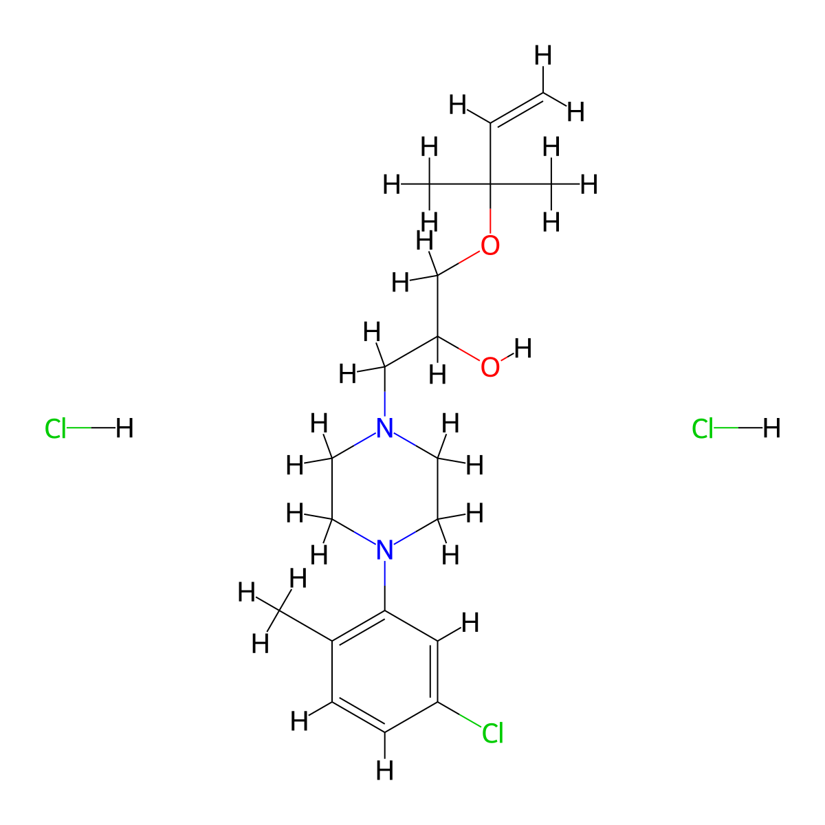 1-(4-(5-Chloro-2-methylphenyl)piperazin-1-yl)-3-((2-methylbut-3-en-2-yl)oxy)propan-2-ol dihydrochloride molecular structure, CAS 1189437-84-0