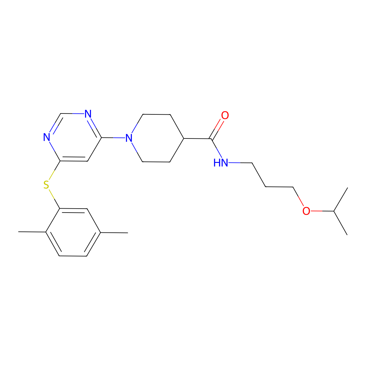 1-[6-[(2,5-Dimethylphenyl)thio]-4-pyrimidinyl]-N-[3-(1-methylethoxy)propyl]-4-piperidinecarboxamide molecular structure, CAS 1189437-96-4