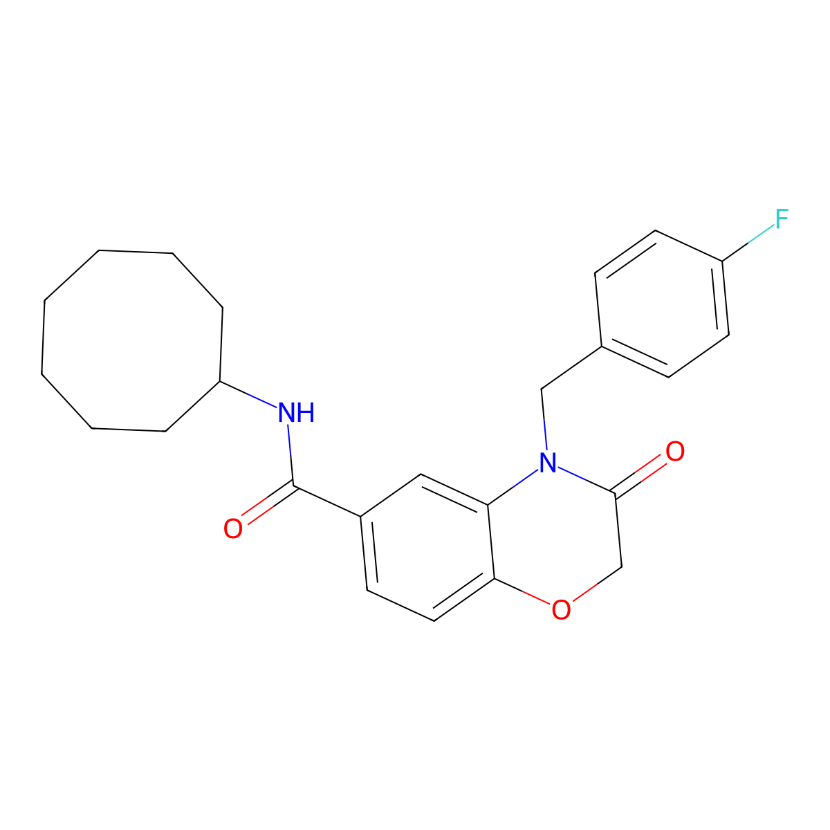 N-cyclooctyl-4-(4-fluorobenzyl)-3-oxo-3,4-dihydro-2H-1,4-benzoxazine-6-carboxamide molecular structure, CAS 1189438-05-8