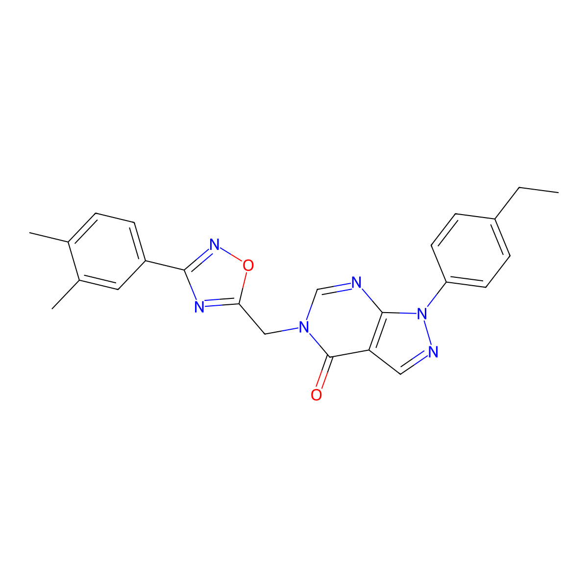 5-((3-(3,4-dimethylphenyl)-1,2,4-oxadiazol-5-yl)methyl)-1-(4-ethylphenyl)-1H-pyrazolo[3,4-d]pyrimidin-4(5H)-one molecular structure, CAS 1189438-30-9