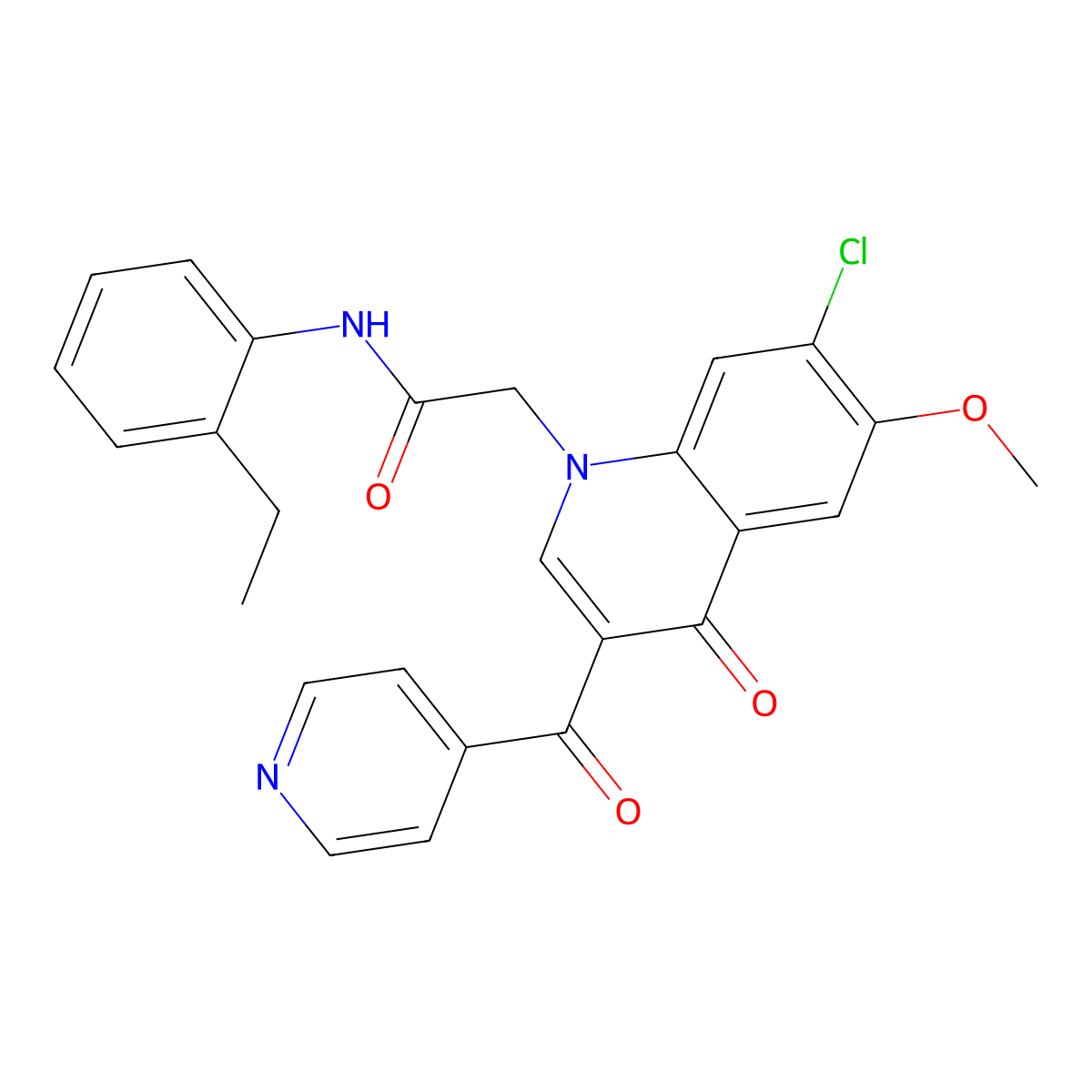 2-(7-chloro-3-isonicotinoyl-6-methoxy-4-oxoquinolin-1(4H)-yl)-N-(2-ethylphenyl)acetamide molecular structure, CAS 1189438-34-3