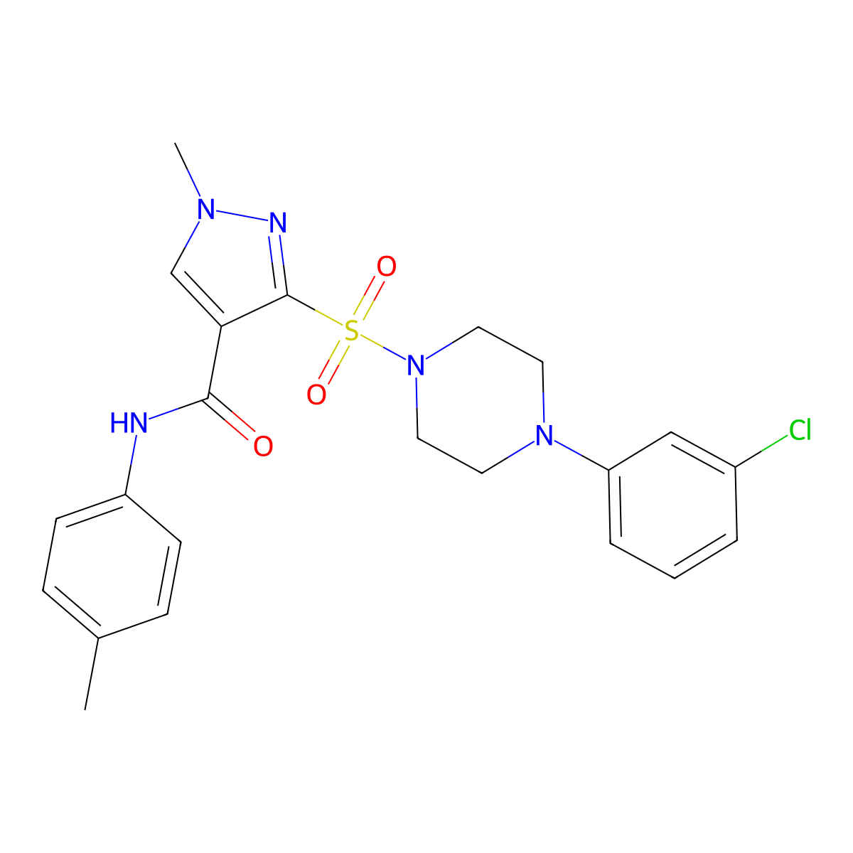3-{[4-(3-chlorophenyl)piperazin-1-yl]sulfonyl}-1-methyl-N-(4-methylphenyl)-1H-pyrazole-4-carboxamide molecular structure, CAS 1189438-79-6