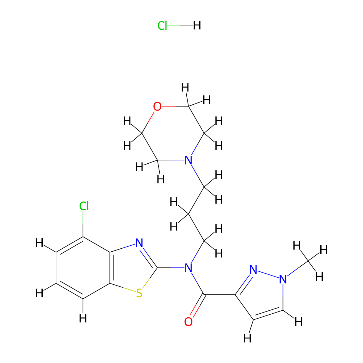 N-(4-chlorobenzo[d]thiazol-2-yl)-1-methyl-N-(3-morpholinopropyl)-1H-pyrazole-3-carboxamide hydrochloride molecular structure, CAS 1189438-92-3