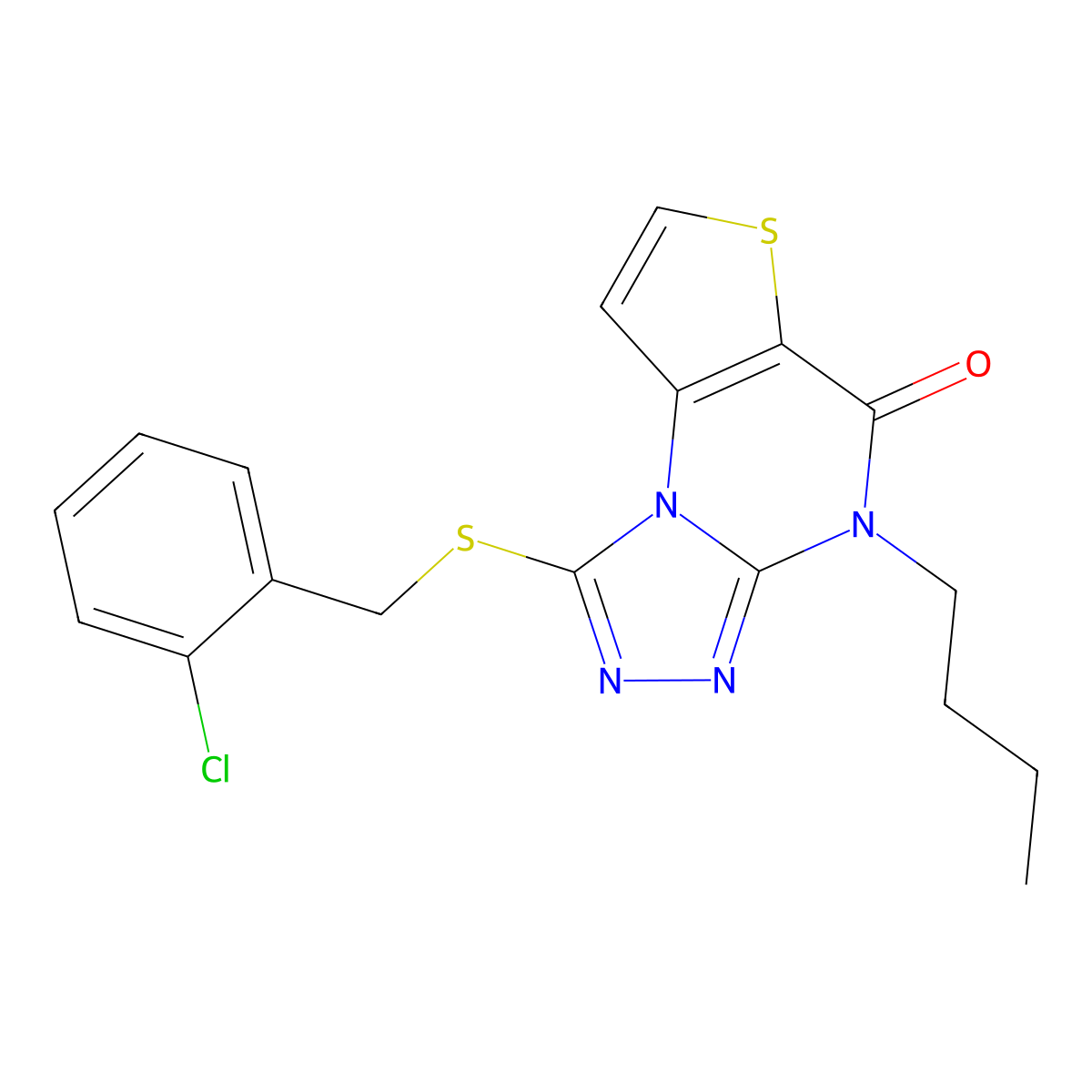 4-butyl-1-((2-chlorobenzyl)thio)thieno[2,3-e][1,2,4]triazolo[4,3-a]pyrimidin-5(4H)-one molecular structure, CAS 1189439-38-0