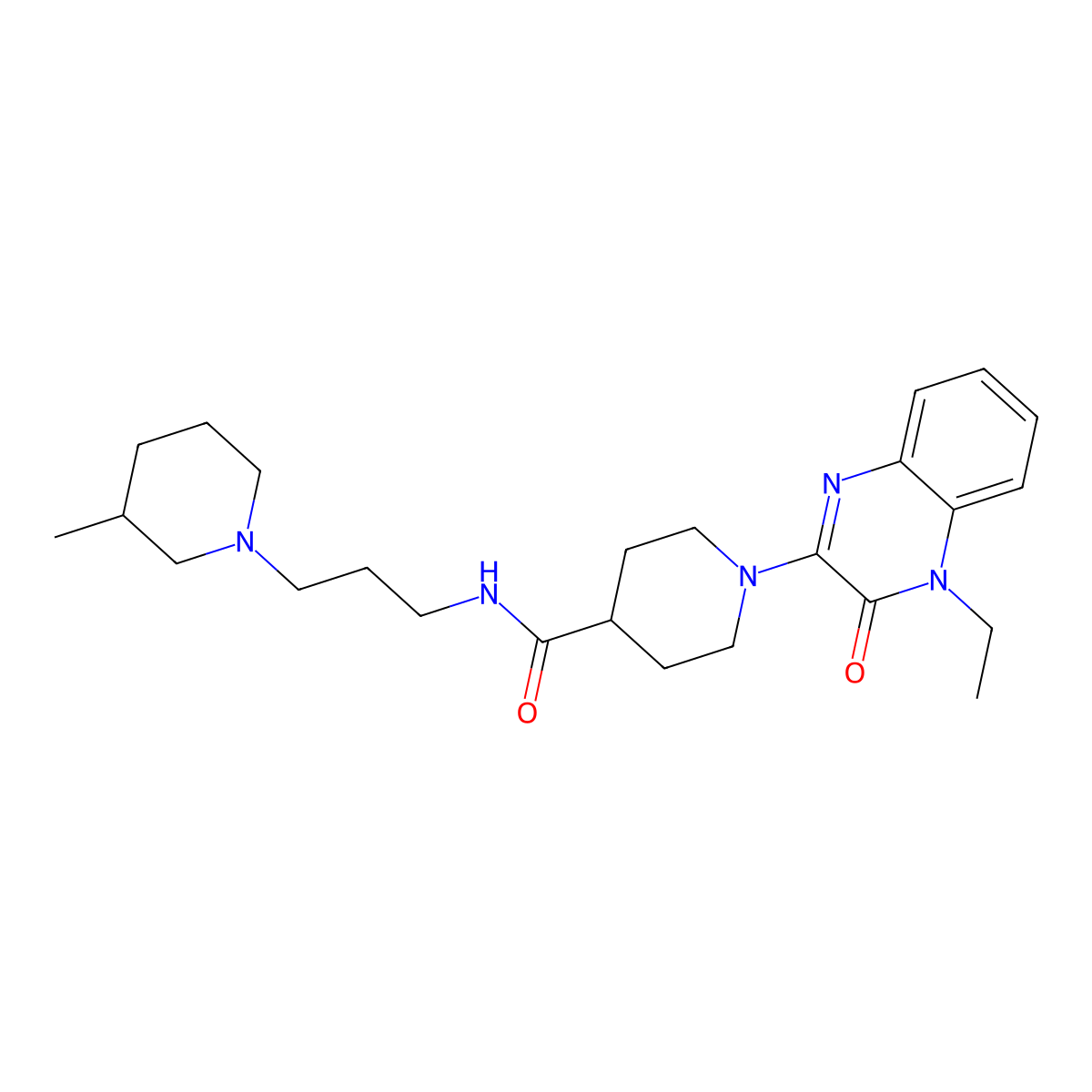 1-(4-ethyl-3-oxo-3,4-dihydro-2-quinoxalinyl)-N-[3-(3-methylpiperidino)propyl]-4-piperidinecarboxamide molecular structure, CAS 1189439-60-8