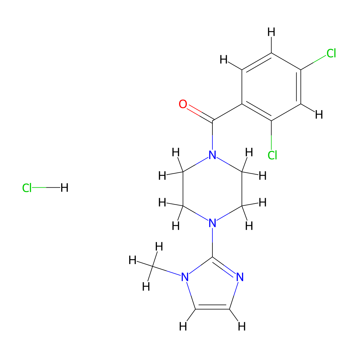 (2,4-dichlorophenyl)(4-(1-methyl-1H-imidazol-2-yl)piperazin-1-yl)methanone hydrochloride molecular structure, CAS 1189439-69-7