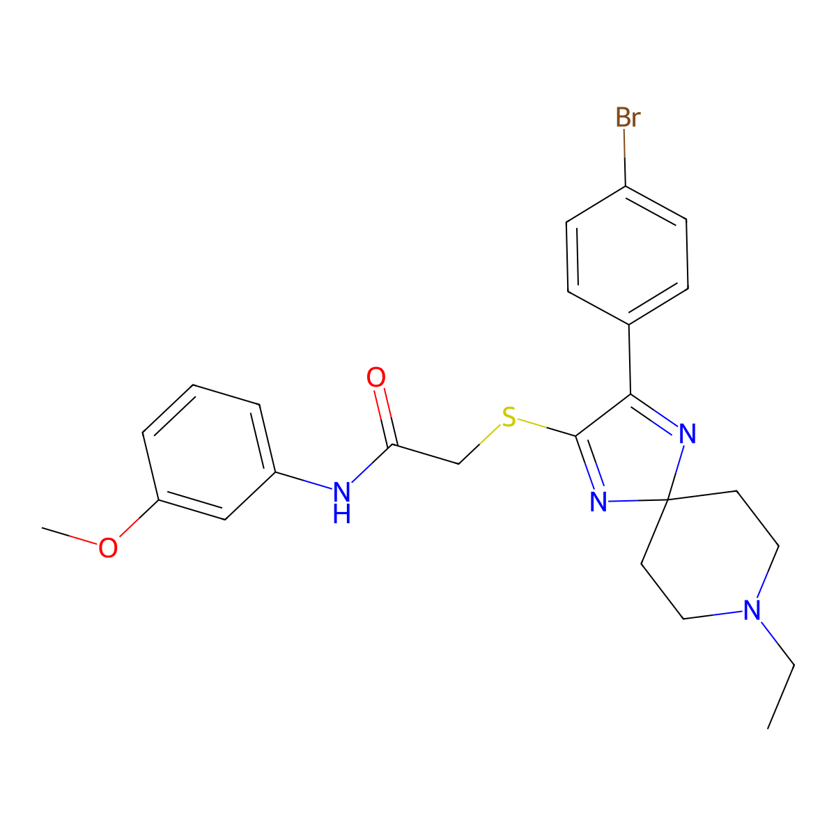 2-((3-(4-bromophenyl)-8-ethyl-1,4,8-triazaspiro[4.5]deca-1,3-dien-2-yl)thio)-N-(3-methoxyphenyl)acetamide molecular structure, CAS 1189439-75-5