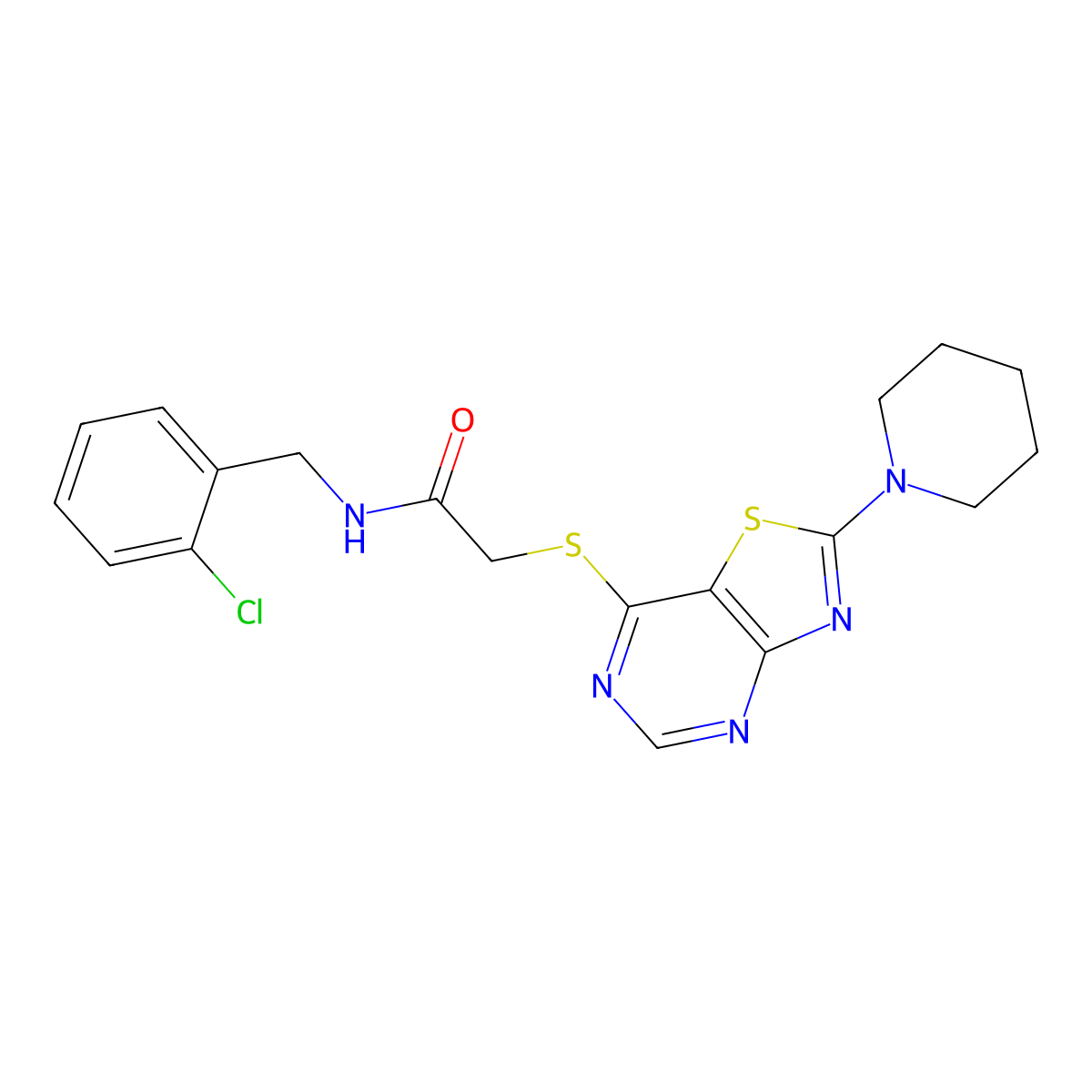 N-(2-chlorobenzyl)-2-((2-(piperidin-1-yl)thiazolo[4,5-d]pyrimidin-7-yl)thio)acetamide molecular structure, CAS 1189440-07-0
