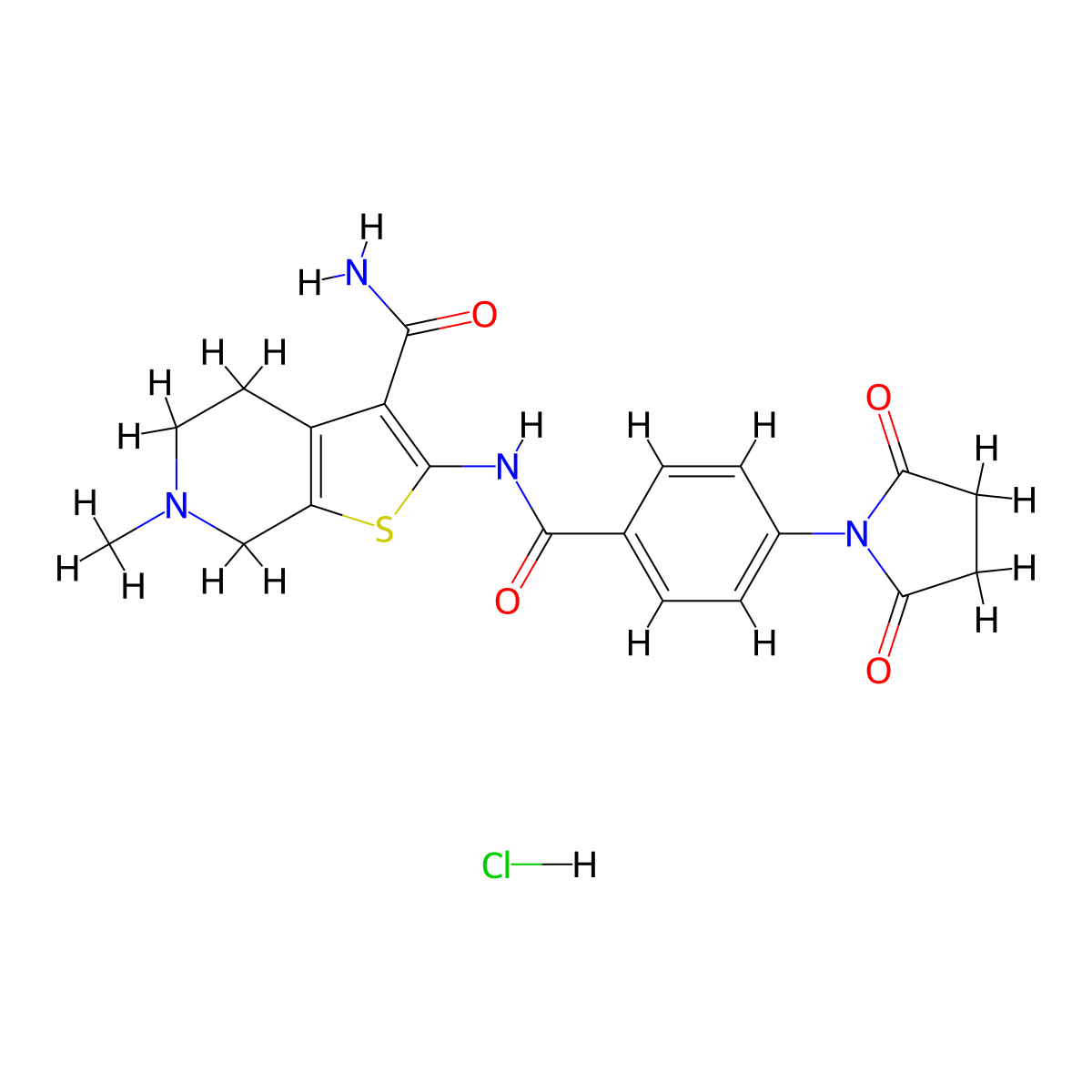 2-(4-(2,5-Dioxopyrrolidin-1-yl)benzamido)-6-methyl-4,5,6,7-tetrahydrothieno[2,3-c]pyridine-3-carboxamide hydrochloride molecular structure, CAS 1189440-18-3