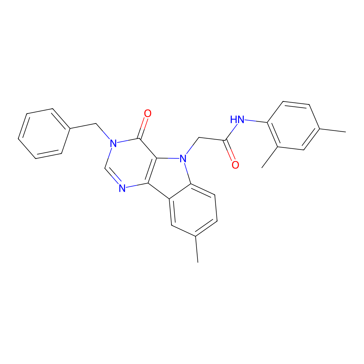 2-(3-benzyl-8-methyl-4-oxo-3H-pyrimido[5,4-b]indol-5(4H)-yl)-N-(2,4-dimethylphenyl)acetamide molecular structure, CAS 1189441-13-1