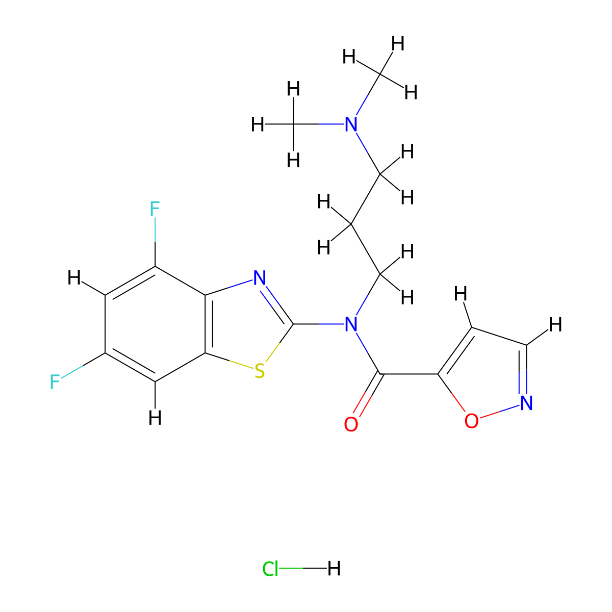 N-(4,6-difluorobenzo[d]thiazol-2-yl)-N-(3-(dimethylamino)propyl)isoxazole-5-carboxamide hydrochloride molecular structure, CAS 1189441-15-3
