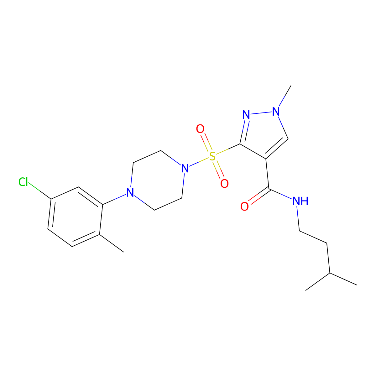 3-{[4-(5-chloro-2-methylphenyl)piperazin-1-yl]sulfonyl}-1-methyl-N-(3-methylbutyl)-1H-pyrazole-4-carboxamide molecular structure, CAS 1189441-17-5