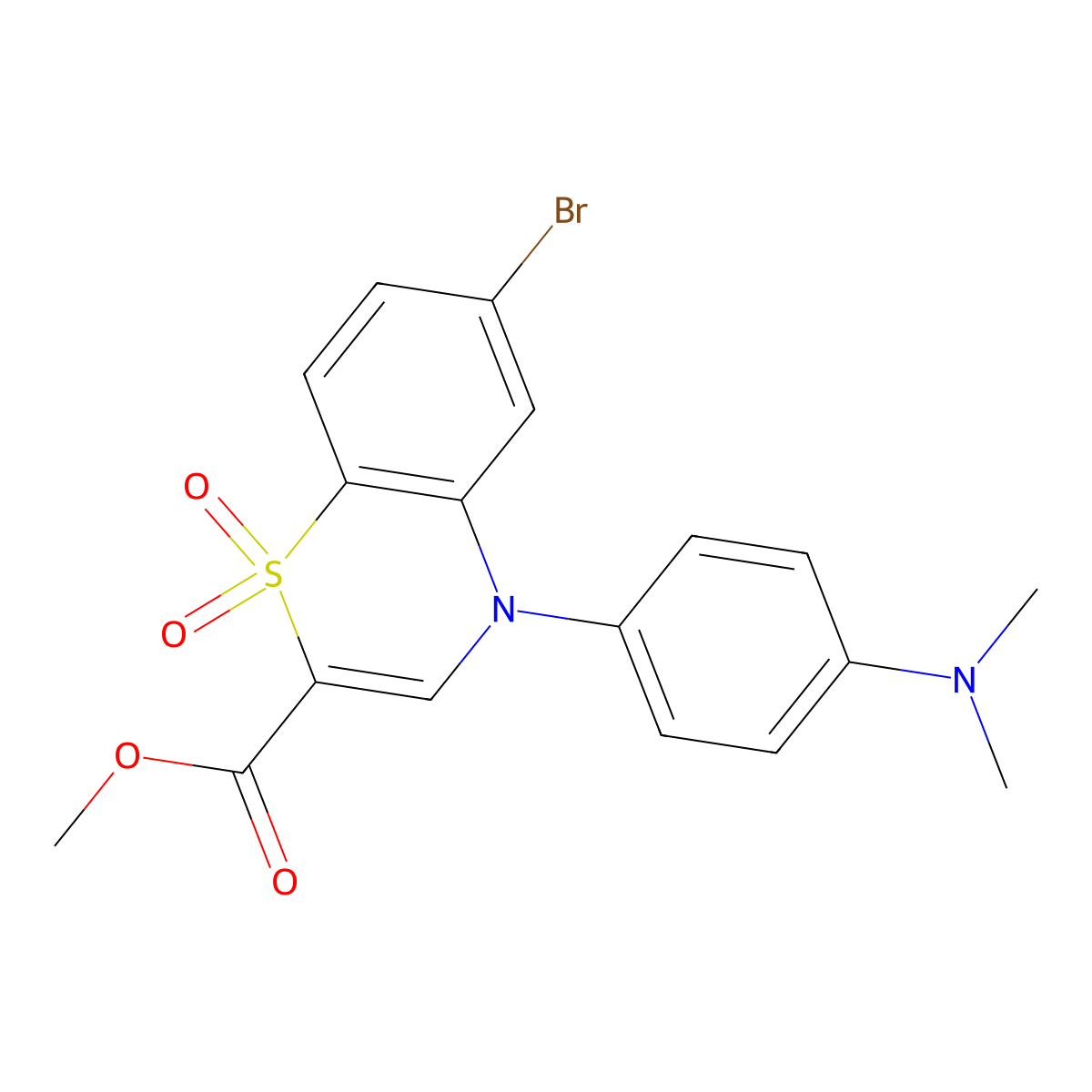methyl 6-bromo-4-[4-(dimethylamino)phenyl]-4H-1,4-benzothiazine-2-carboxylate 1,1-dioxide molecular structure, CAS 1189442-41-8