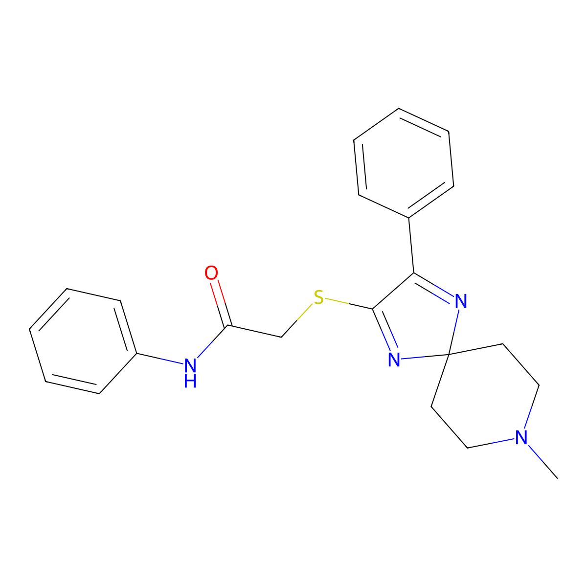 2-((8-methyl-3-phenyl-1,4,8-triazaspiro[4.5]deca-1,3-dien-2-yl)thio)-N-phenylacetamide molecular structure, CAS 1189442-52-1