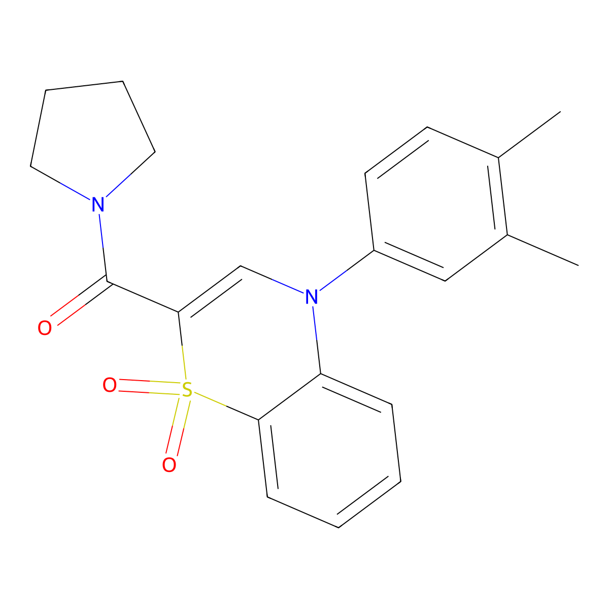 (4-(3,4-dimethylphenyl)-1,1-dioxido-4H-benzo[b][1,4]thiazin-2-yl)(pyrrolidin-1-yl)methanone molecular structure, CAS 1189442-80-5