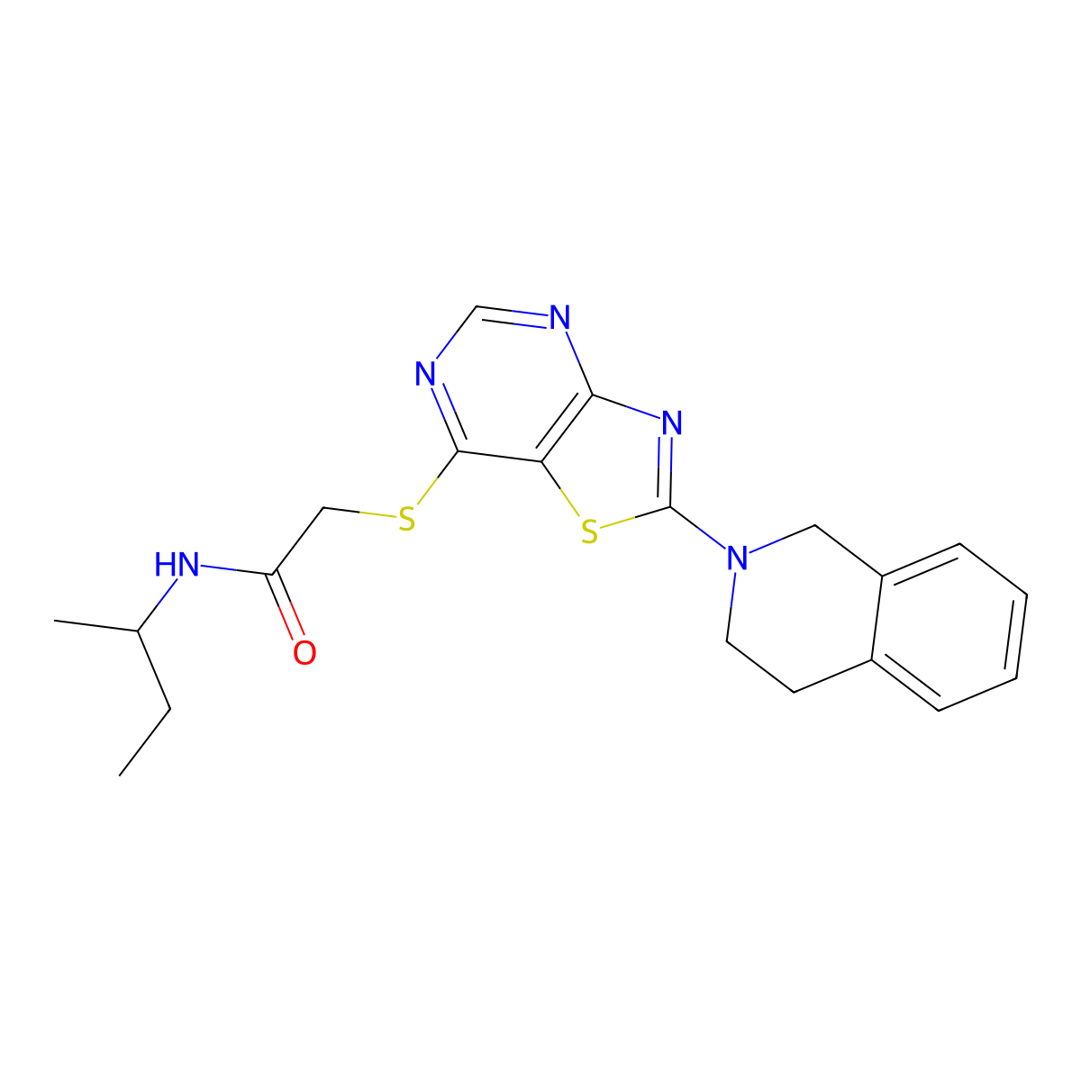 N-(butan-2-yl)-2-{[2-(1,2,3,4-tetrahydroisoquinolin-2-yl)-[1,3]thiazolo[4,5-d]pyrimidin-7-yl]sulfanyl}acetamide molecular structure, CAS 1189442-87-2