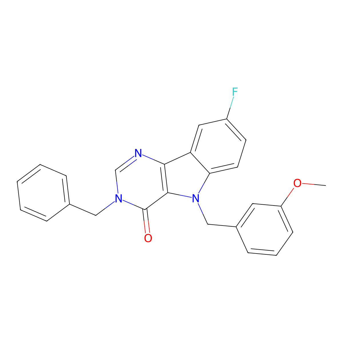 3-benzyl-8-fluoro-5-(3-methoxybenzyl)-3H-pyrimido[5,4-b]indol-4(5H)-one molecular structure, CAS 1189443-84-2
