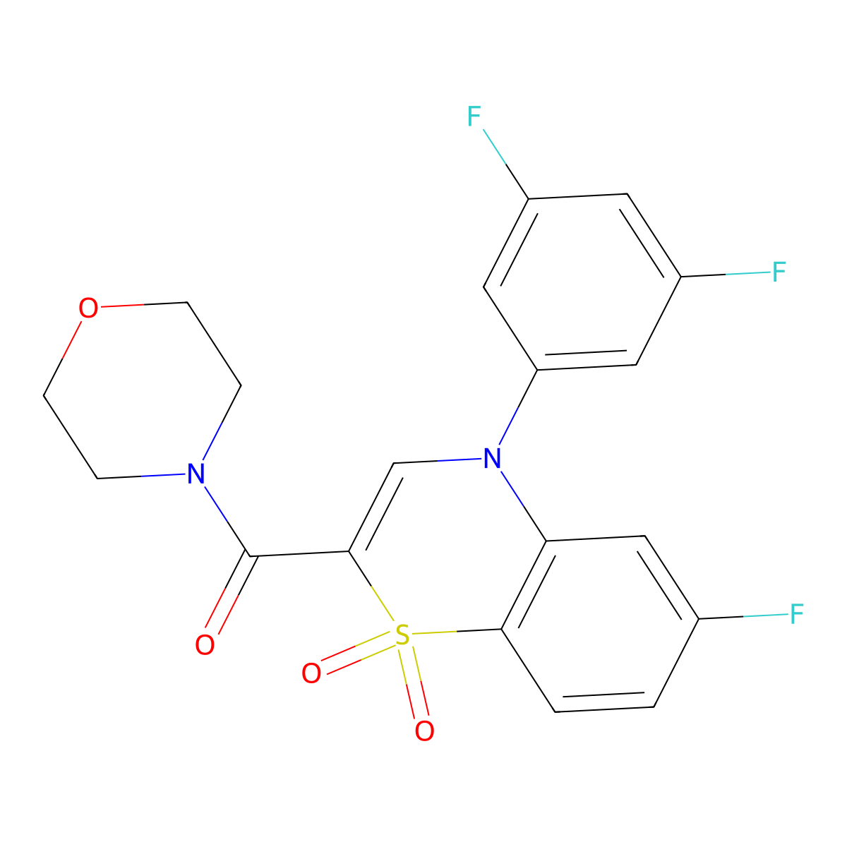 4-(3,5-difluorophenyl)-6-fluoro-2-(morpholine-4-carbonyl)-4H-1lambda6,4-benzothiazine-1,1-dione molecular structure, CAS 1189444-36-7