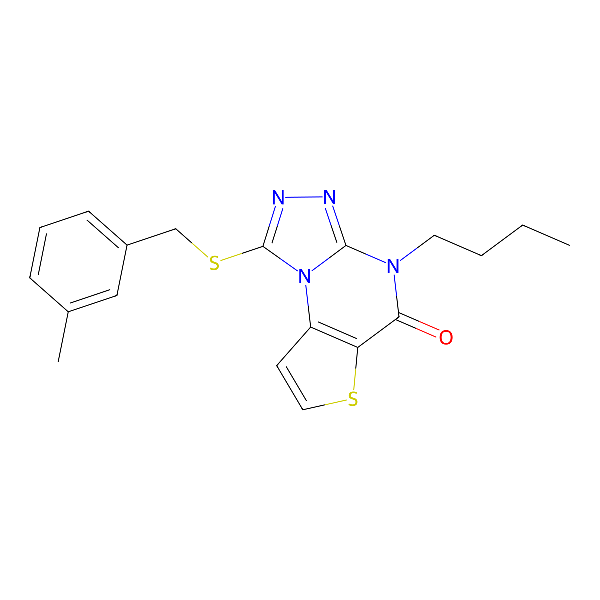 4-butyl-1-((3-methylbenzyl)thio)thieno[2,3-e][1,2,4]triazolo[4,3-a]pyrimidin-5(4H)-one molecular structure, CAS 1189444-46-9