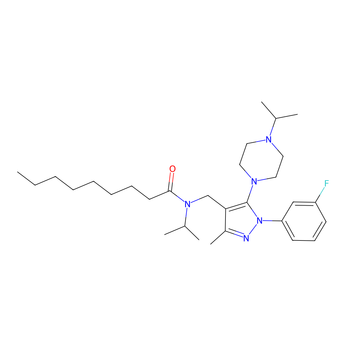 N~1~-{[1-(3-fluorophenyl)-5-(4-isopropylpiperazino)-3-methyl-1H-pyrazol-4-yl]methyl}-N~1~-isopropylnonanamide molecular structure, CAS 1189444-95-8