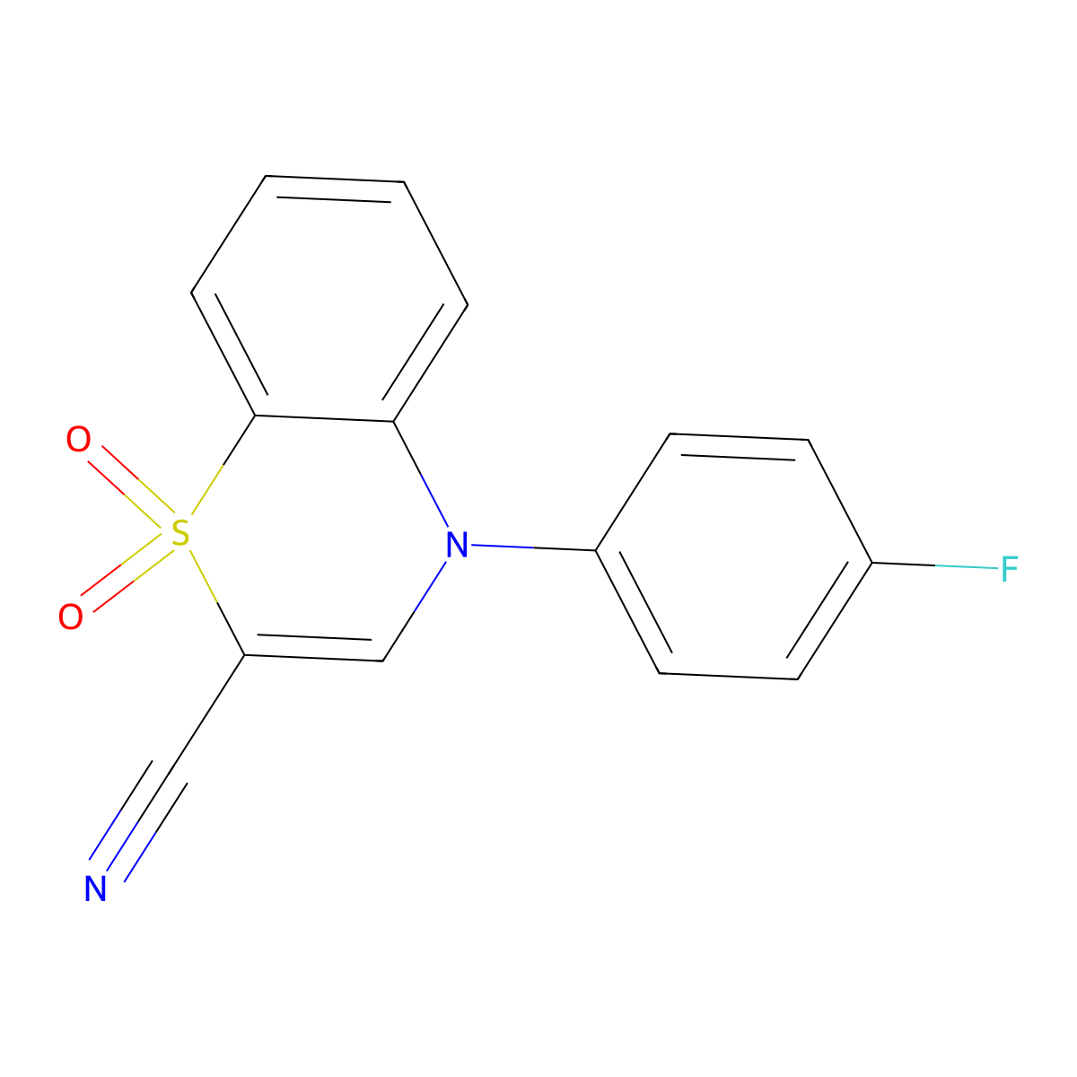 4-(4-fluorophenyl)-4H-1,4-benzothiazine-2-carbonitrile 1,1-dioxide molecular structure, CAS 1189445-00-8