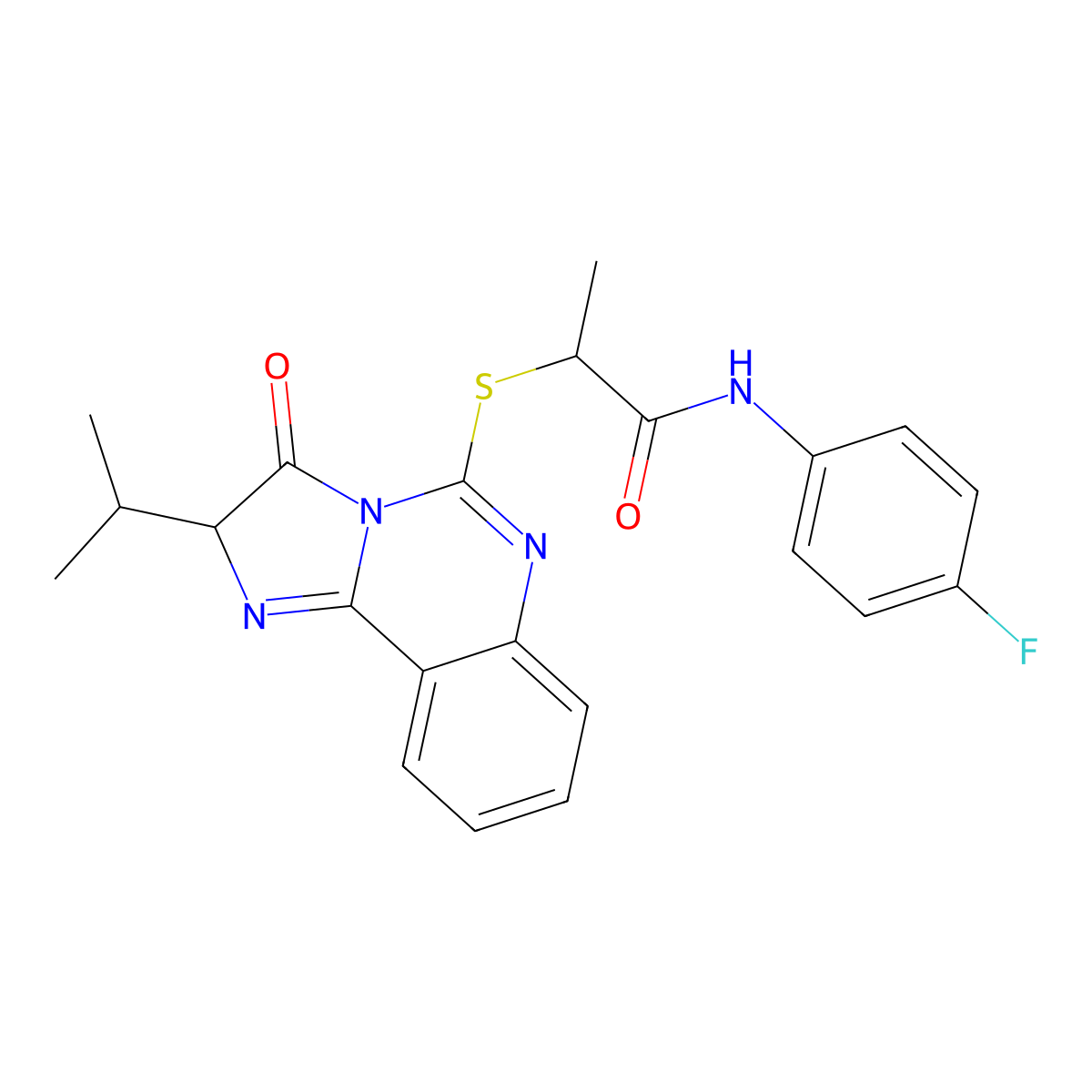 N-(4-fluorophenyl)-2-{[3-oxo-2-(propan-2-yl)-2H,3H-imidazo[1,2-c]quinazolin-5-yl]sulfanyl}propanamide molecular structure, CAS 1189445-38-2