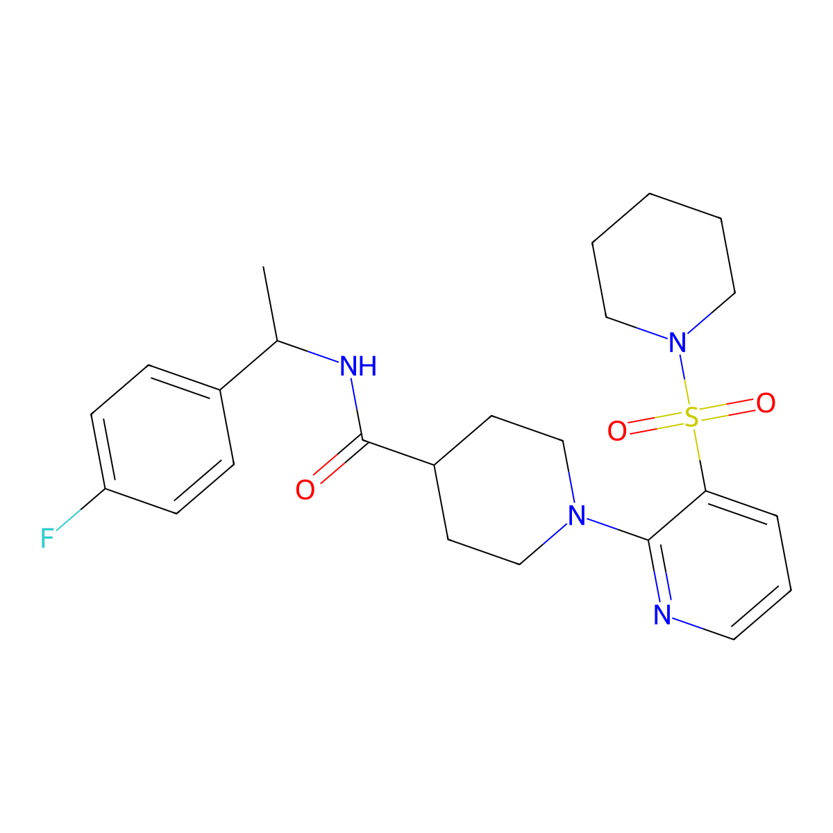 N-(1-(4-fluorophenyl)ethyl)-1-(3-(piperidin-1-ylsulfonyl)pyridin-2-yl)piperidine-4-carboxamide molecular structure, CAS 1189446-33-0