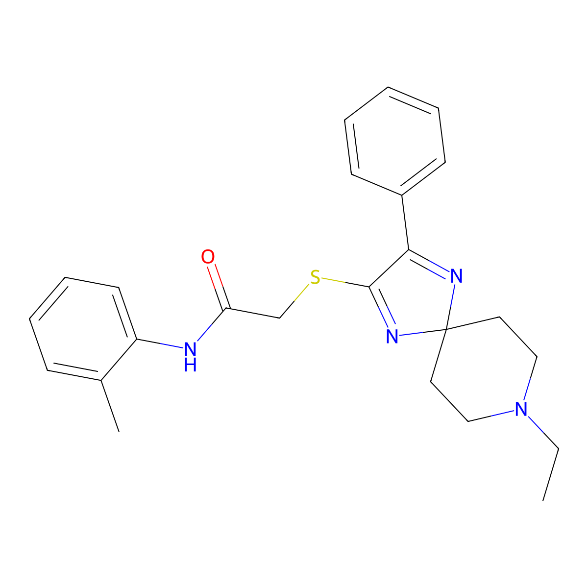 2-((8-ethyl-3-phenyl-1,4,8-triazaspiro[4.5]deca-1,3-dien-2-yl)thio)-N-(o-tolyl)acetamide molecular structure, CAS 1189446-34-1