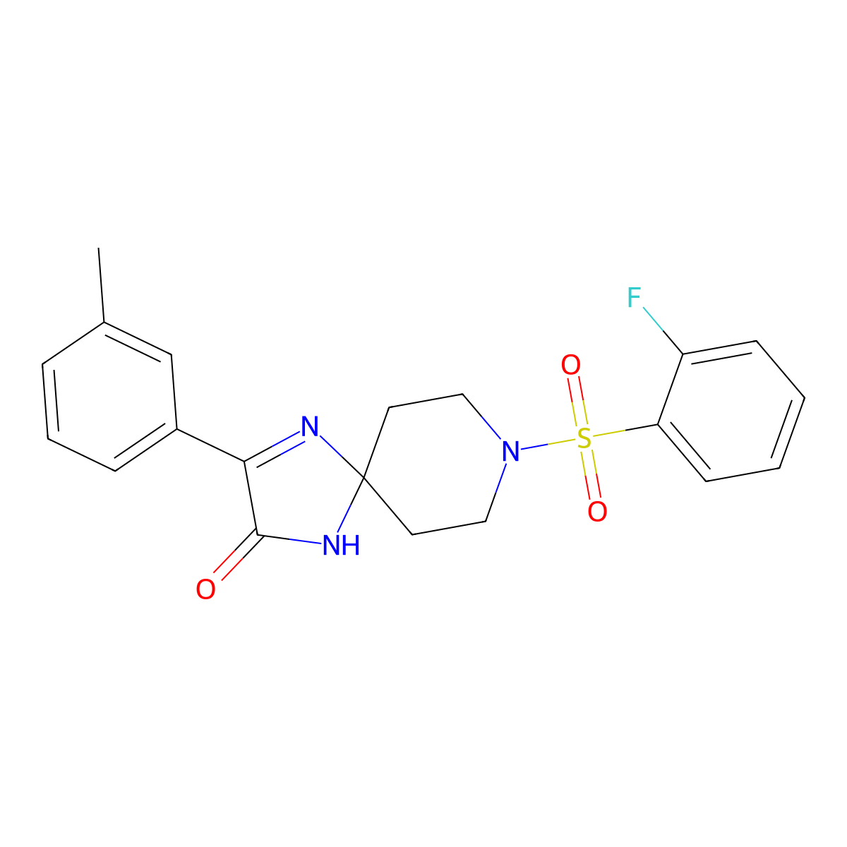 8-((2-Fluorophenyl)sulfonyl)-3-(m-tolyl)-1,4,8-triazaspiro[4.5]dec-3-en-2-one molecular structure, CAS 1189446-61-4