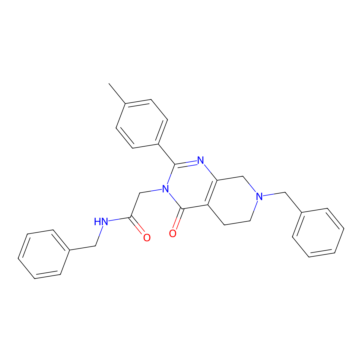 N-benzyl-2-[7-benzyl-2-(4-methylphenyl)-4-oxo-3H,4H,5H,6H,7H,8H-pyrido[3,4-d]pyrimidin-3-yl]acetamide molecular structure, CAS 1189447-59-3